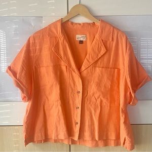Universal Thread Neon Orange Cotton Button Up Top - Size XL